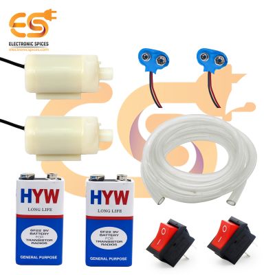 COMBO of 2 DC Pump, 2 Meter Pipe, 2 SPST Switch, 2 Battery Clip and Two 9V Batteries